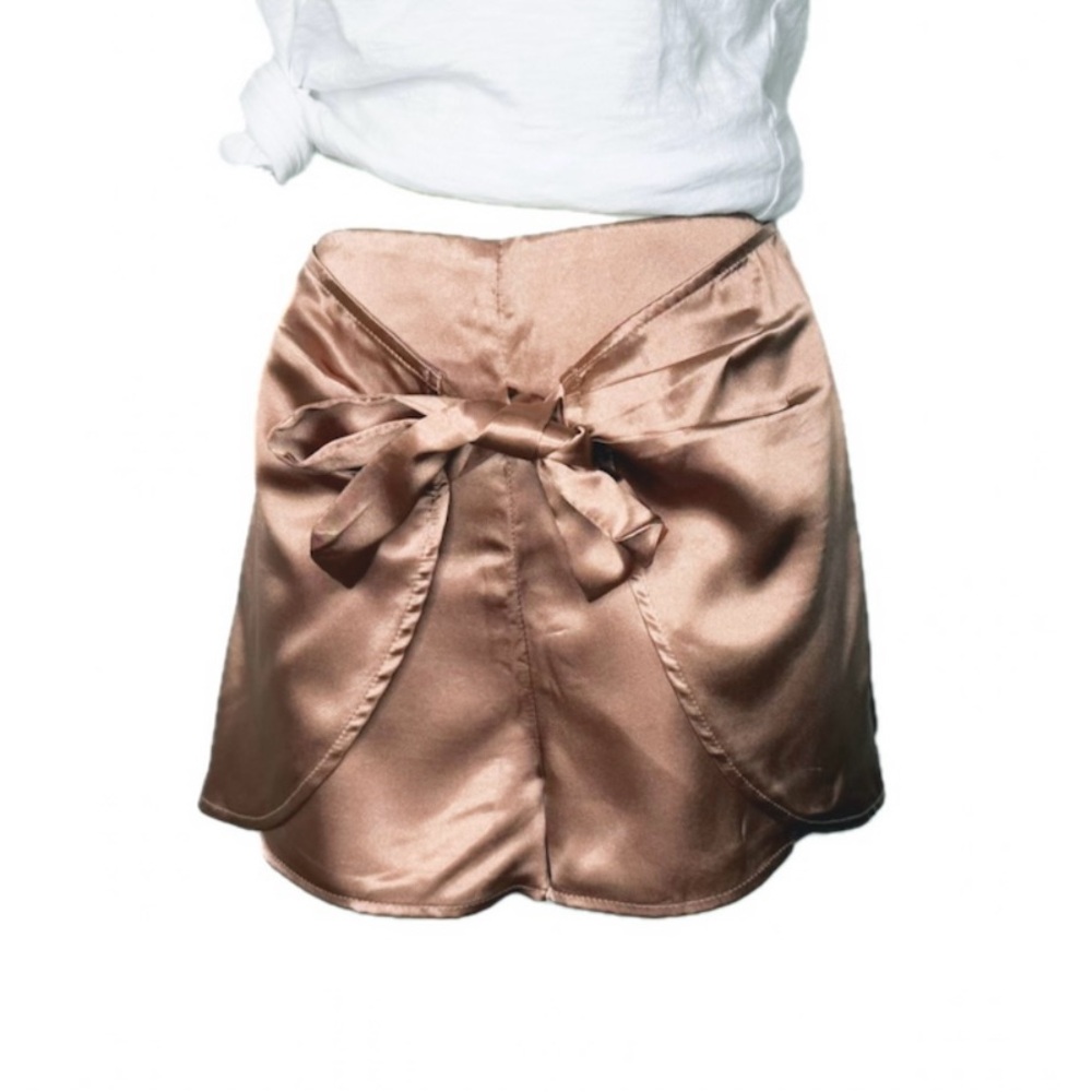 Lumiere Satin Bow-Tie Shorts Brown Size Small